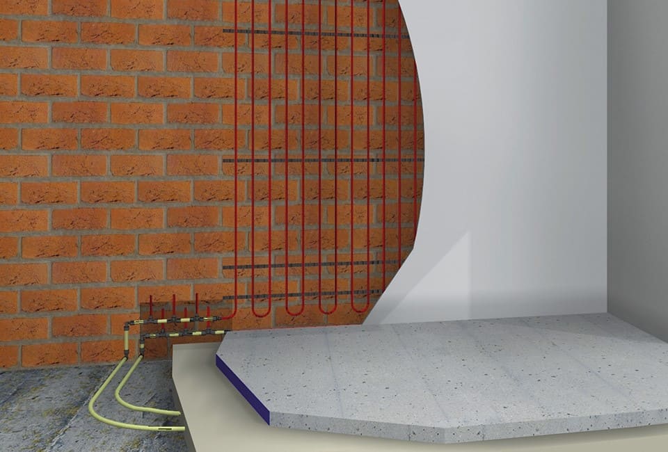 Grafik der Eingebauten Wandheizung von Actifloor mit Klemmschienen