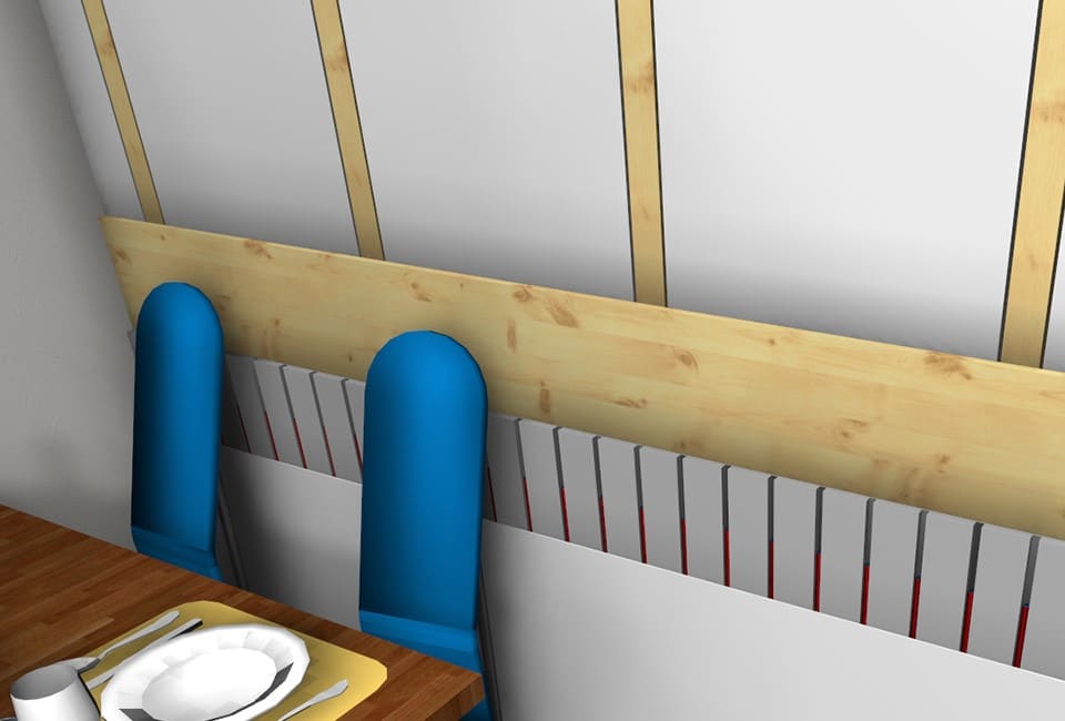 Grafik einer Wandheizung von Actifloor im Trockenbau